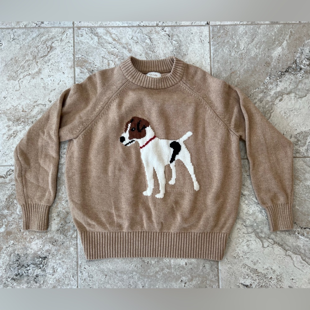 Joules Jack Russell Terrier Dog Crew Neck Pullover Knit Sweater Brown Tan, 14 - Picture 7 of 8